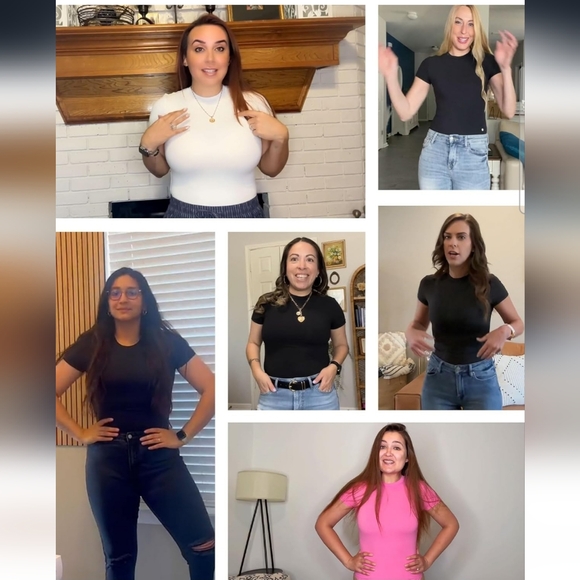 Popilush Mocca Short Sleeve Round Neck Casual Shapewear Bodysuit Size Medium - Picture 2 of 11